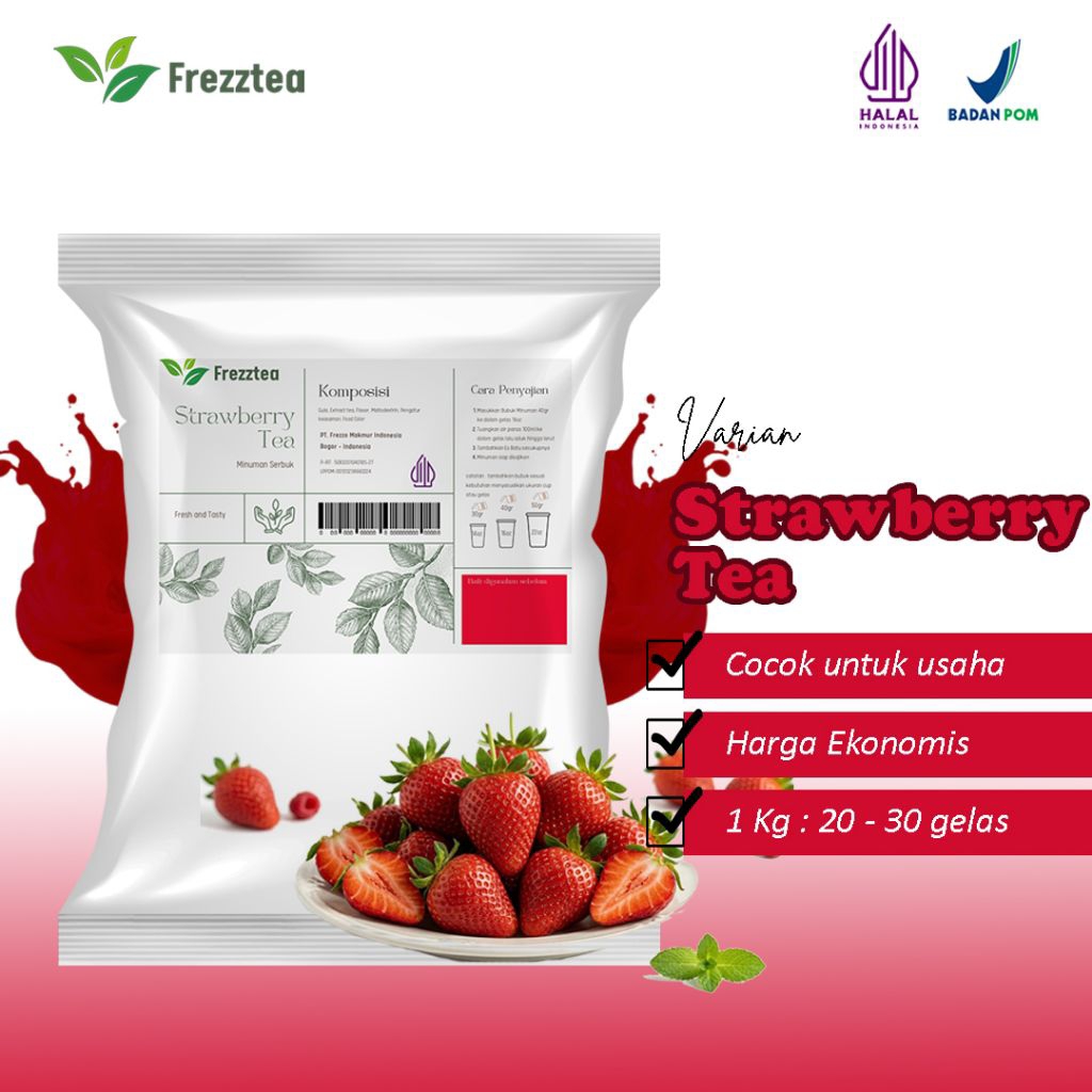 Bubuk Minuman Teh Strawberry 1 Kg untuk Usaha Minuman
