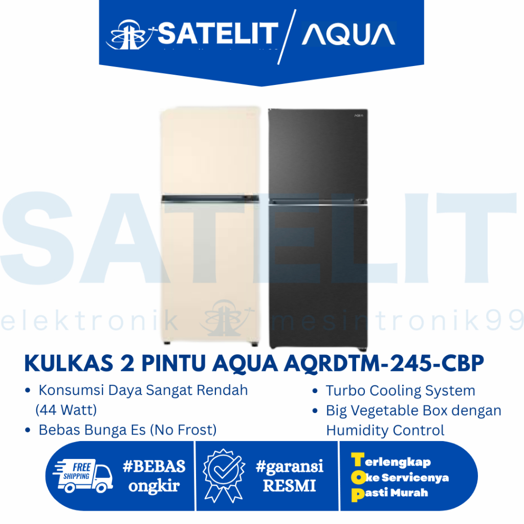 Kulkas 2 Pintu AQUA AQR-DTM245CBP | 220L – Low Watt, Jumbo Freezer, Garansi Resmi