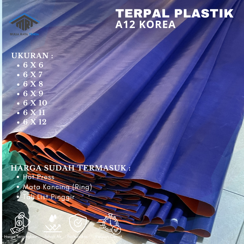 Terpal Plastik A12 Korea Ukuran 6x6 6x7 6x8 6x9 6x10 6x12 meter - Waterproof & Anti UV