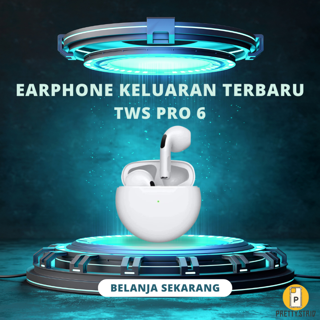 Earphone Bluetooth Airpods PRO 6 - Bluetooth 5.3, Kompatibel iOS & Android, Kontrol Sentuh