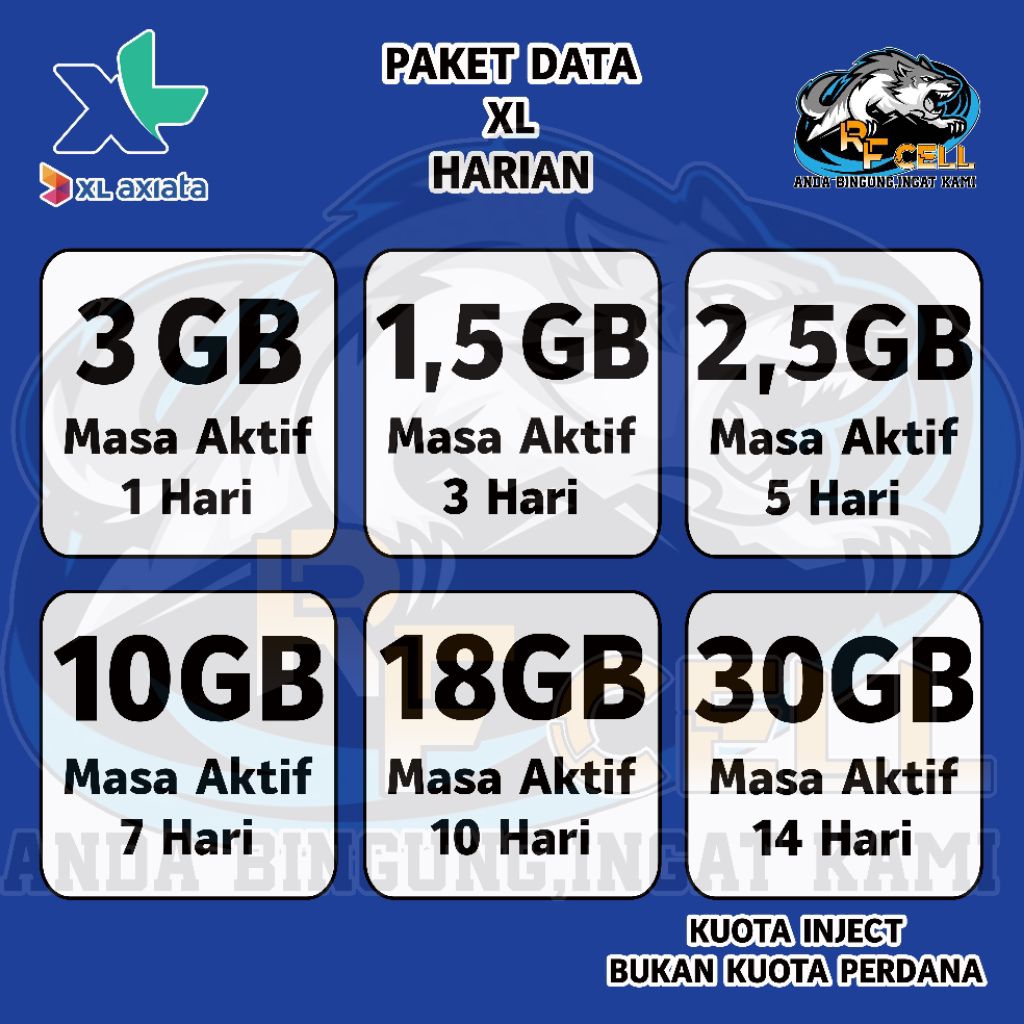 PAKET DATA INTERNET HARIAN XL FULL KUOTA UTAMA,TANPA DIBAGI