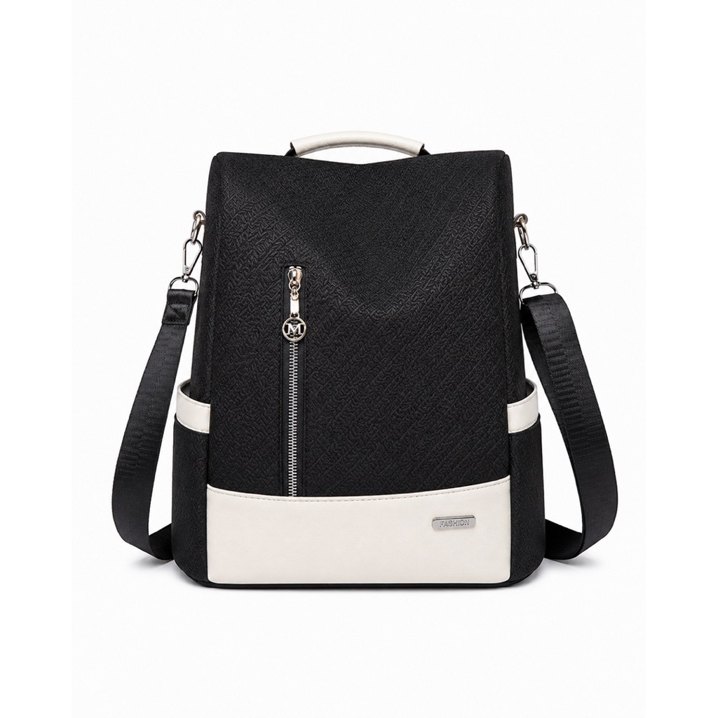 Tas Ransel Cewek Elegan Hitam Putih Multifungsi – Stylish, Muat Banyak & Anti Ribet