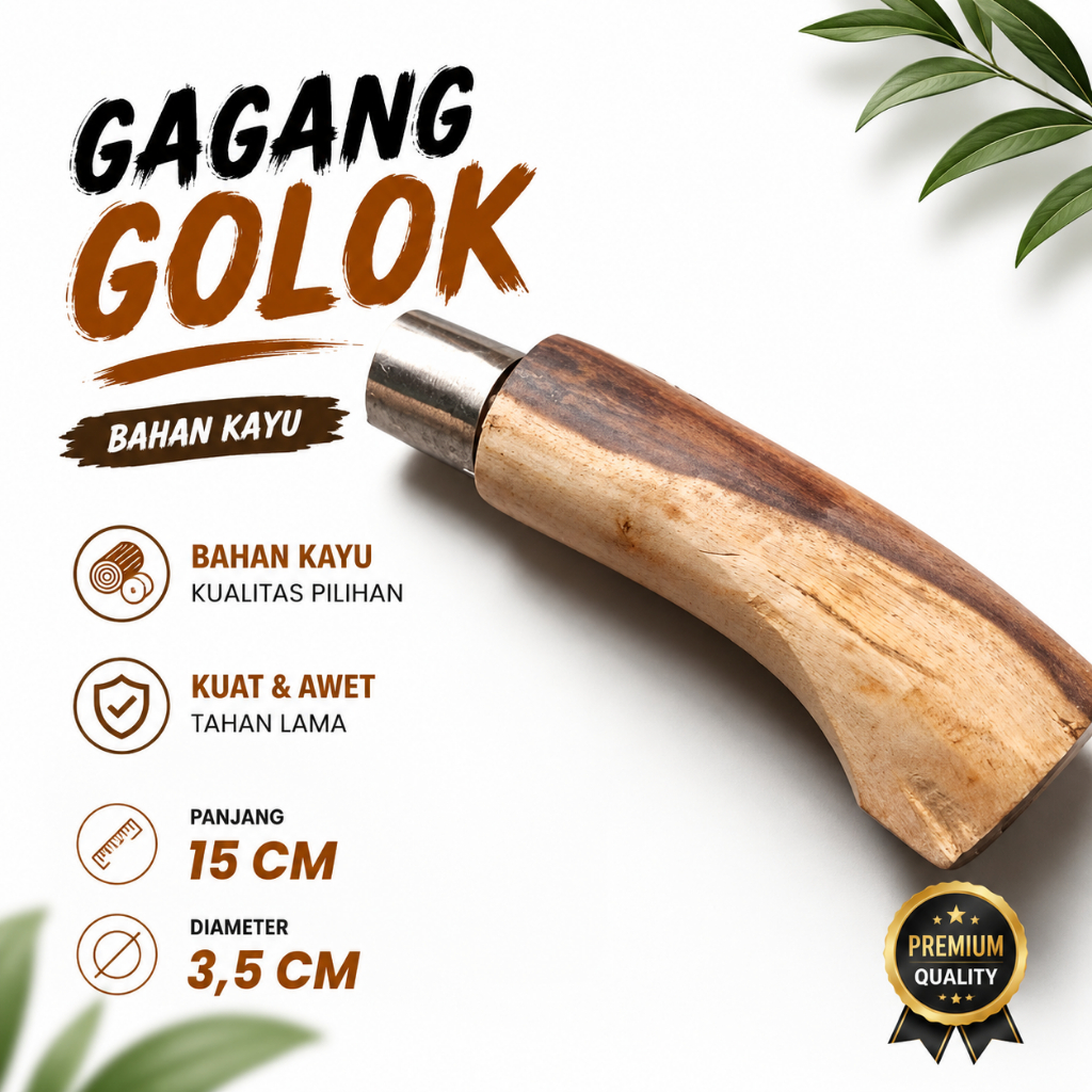 Gagang golok kayu polos /  ukir kepala harimau Gagang golok Macan