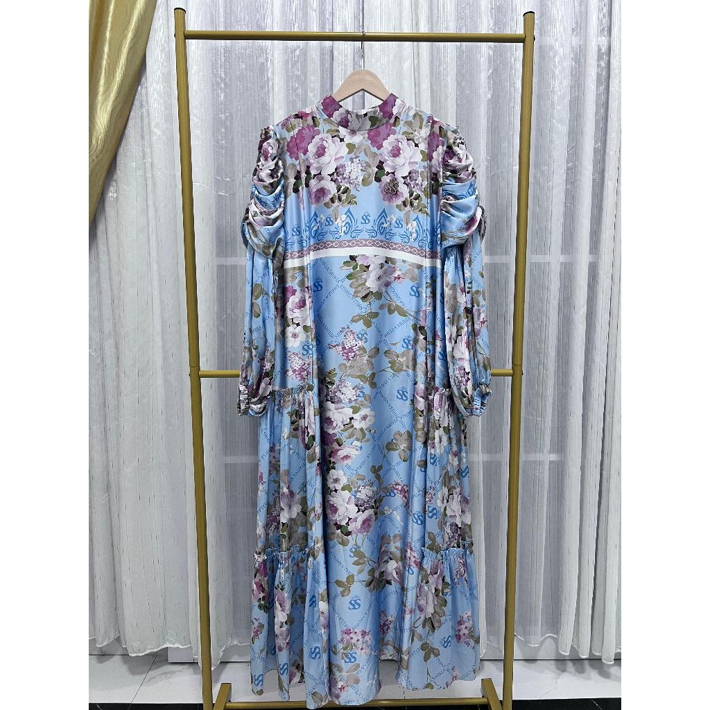 [PRELOVED] GAMIS SS SATIN MOTIF BUNGA SECOND