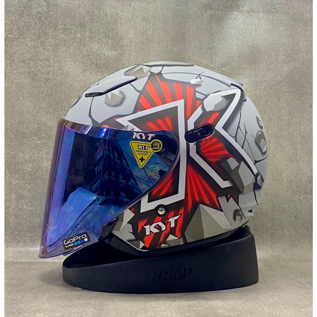KYT DJ Maxi All Motif Kaca Iridium Free Kaca Bening/Ori - Helm Half Face Double Visor Untuk Cowok Ce