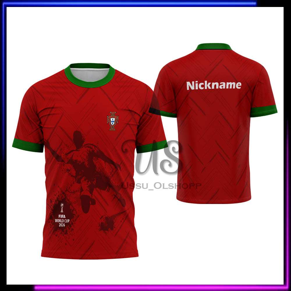 Jersey Suporter Portugal Anak Dewasa / Baju Kaos Portugal Piala Dunia 2026 Fullprint