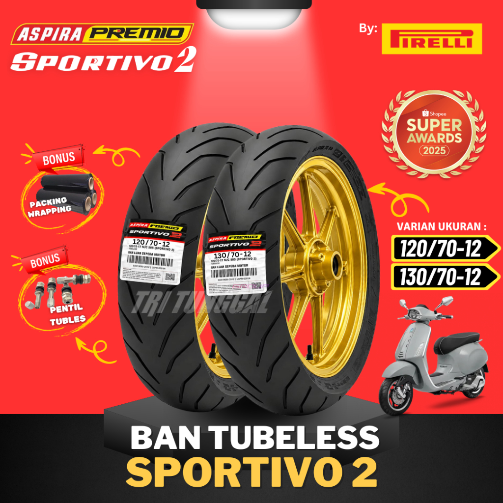 [READY COD] BAN ASPIRA PREMIO SPORTIVO 2 ( 120/70-12 & 130/70-12 ) TUBELESS MEDIUM SOFT COMPOUND RIN