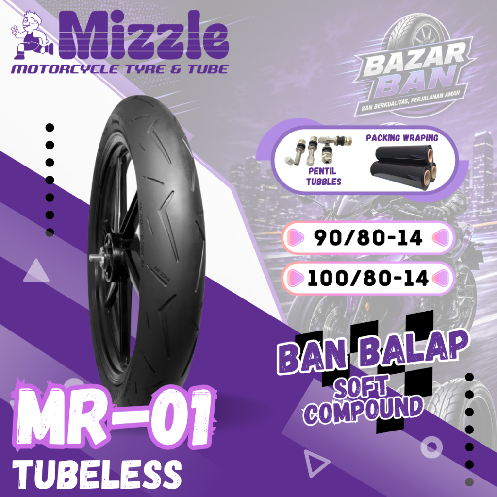 (PRODUKSI TERBARU) BAN MIZZLE MR01 RING 14 / BAN MIZZLE SOFT COMPOUND ( 90/80-14 / 100/80-14 ) BAN T