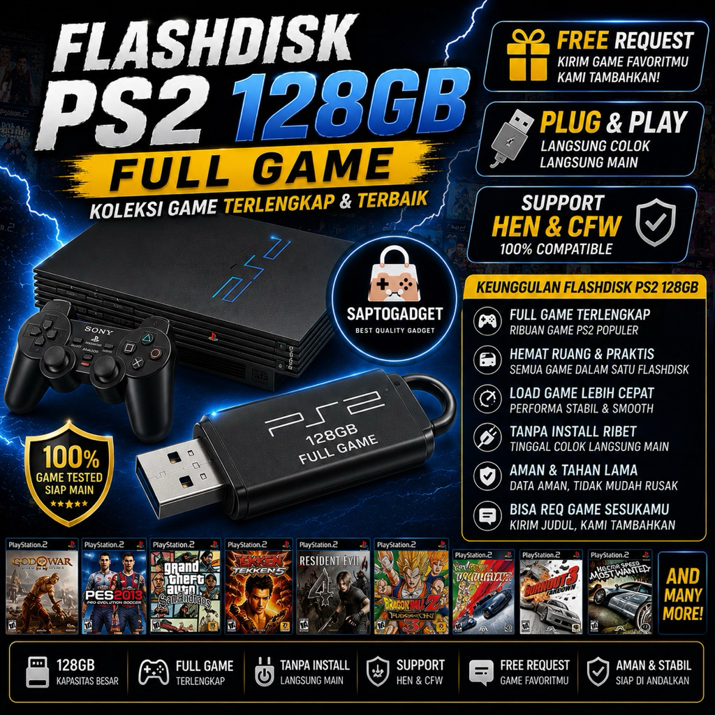 FLASHDISK PS2 FULL GAME 8GB 16GB 32GB 64GB 128GB | Plug & Play | Free Request Game | Support OPL