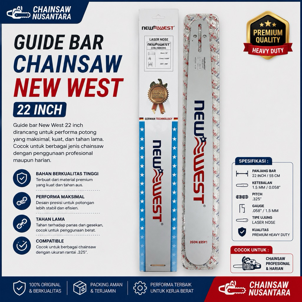 NEW WEST Guide Bar Chainsaw 22 Inchi ( 55 Cm )