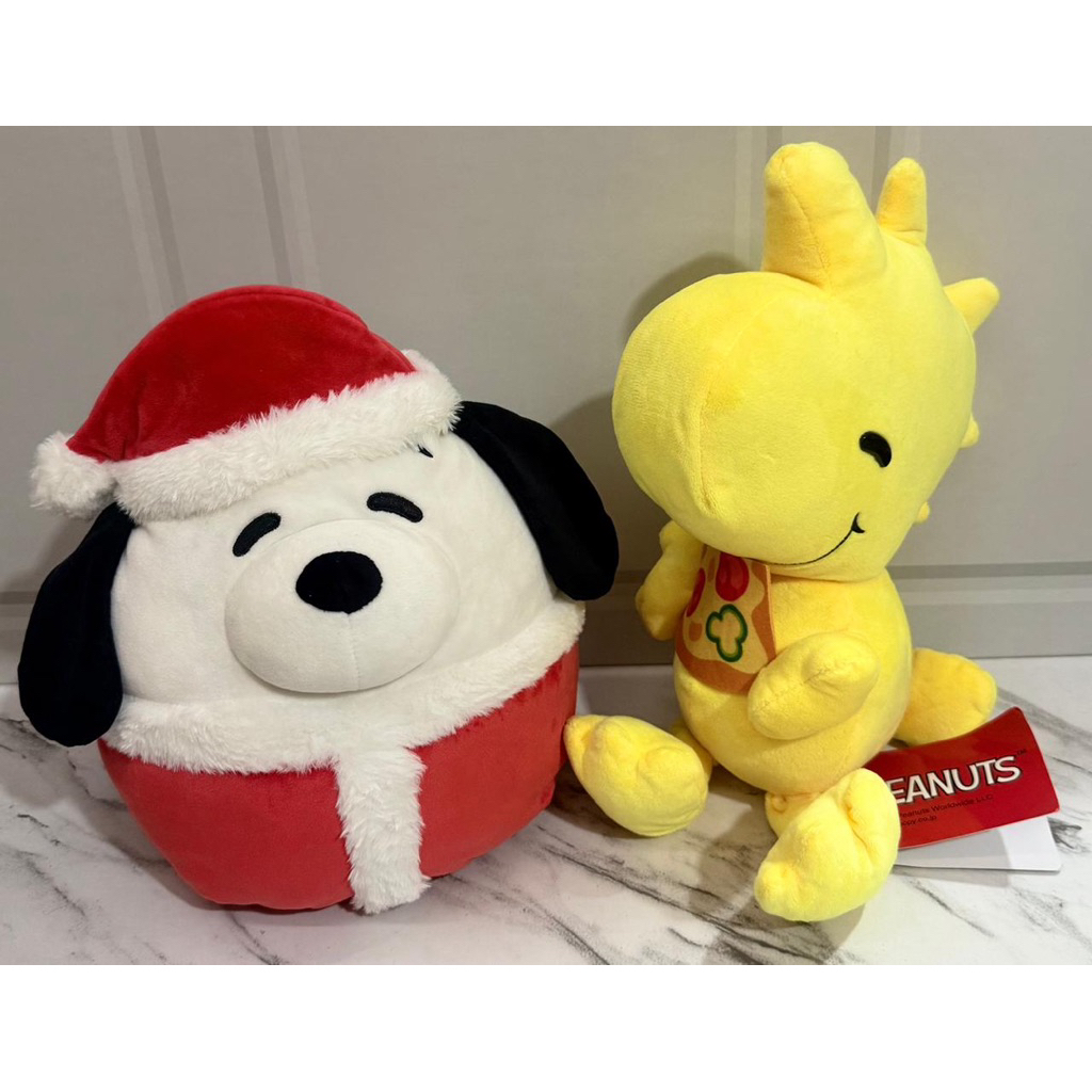 Boneka Plushie Squishmallow Snoopy Kostum Santa Mochi  & Woodstock Pizza Mochi Peanuts
