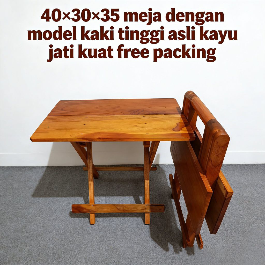 Meja belajar lipat kayu jati asli