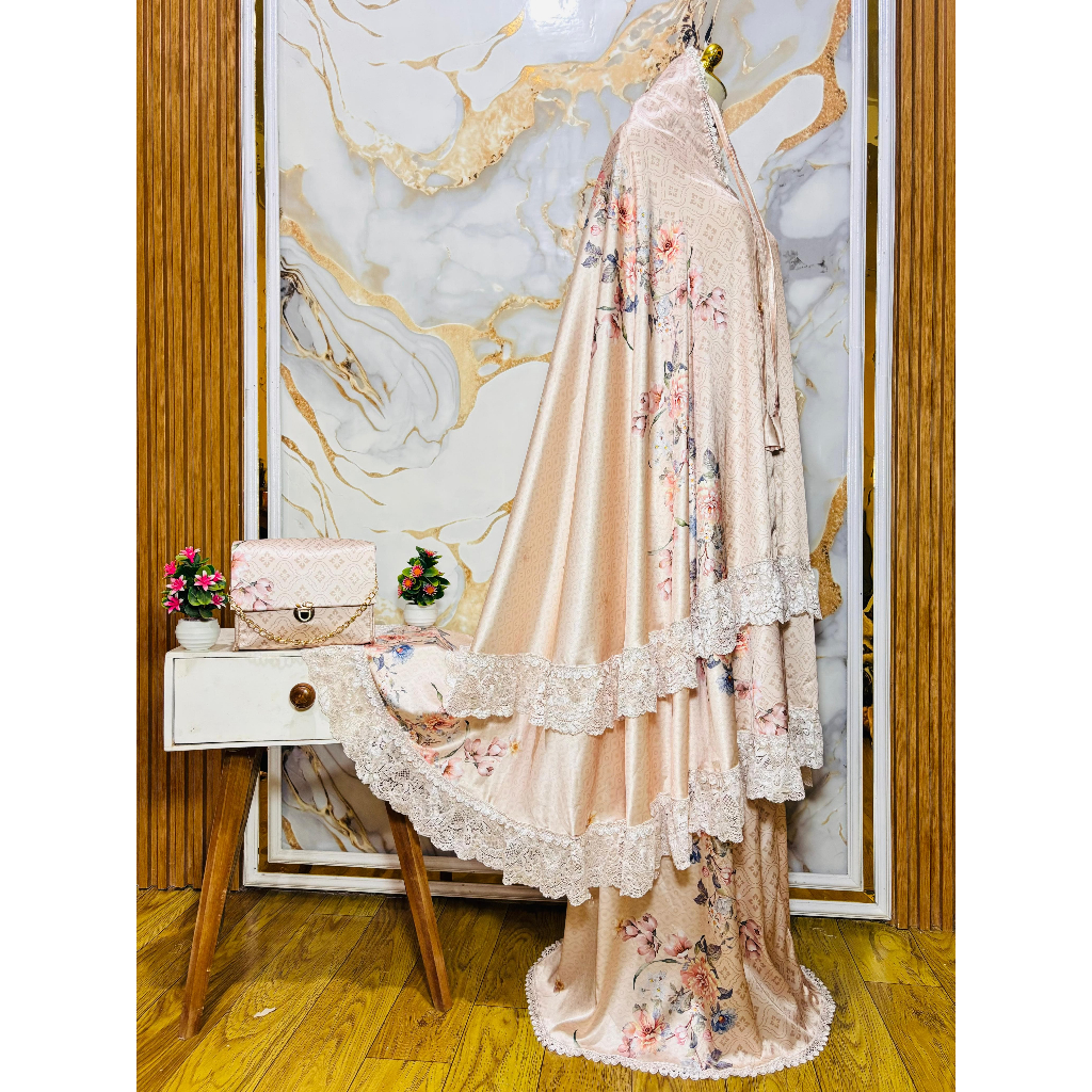 MUKENA DEWASA ARMANI SILK MOTIF BUNGA SUSUN 2 PREMIUM
