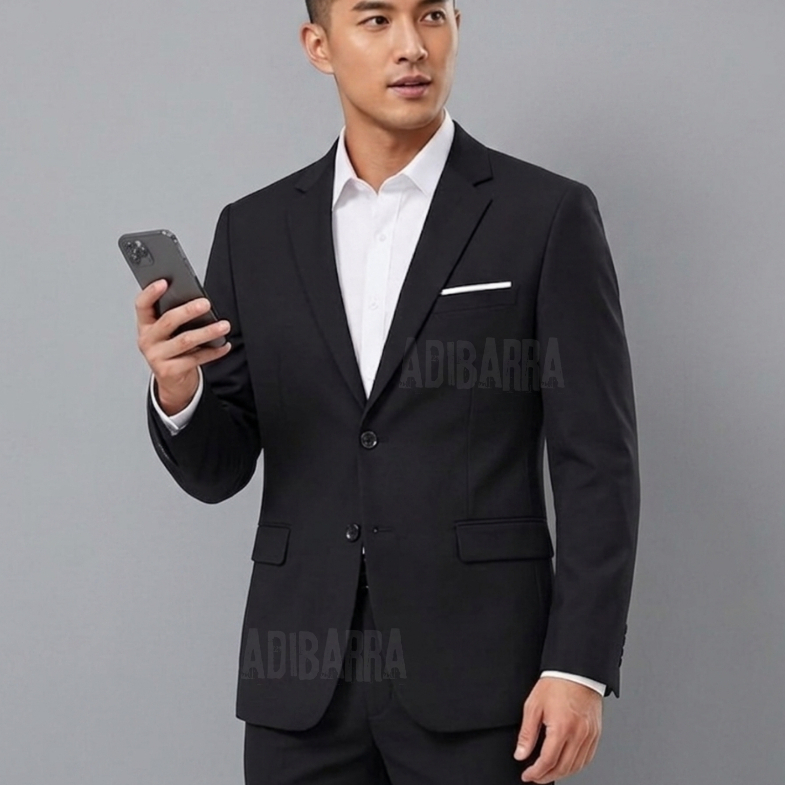 ADIBARRA JAS PRIA  KANCING 2 / JAS EXCLUSIVE / KANTOR / JAS PRIA SLIMFIT / SUPER BLACK / HITAM/  FUL
