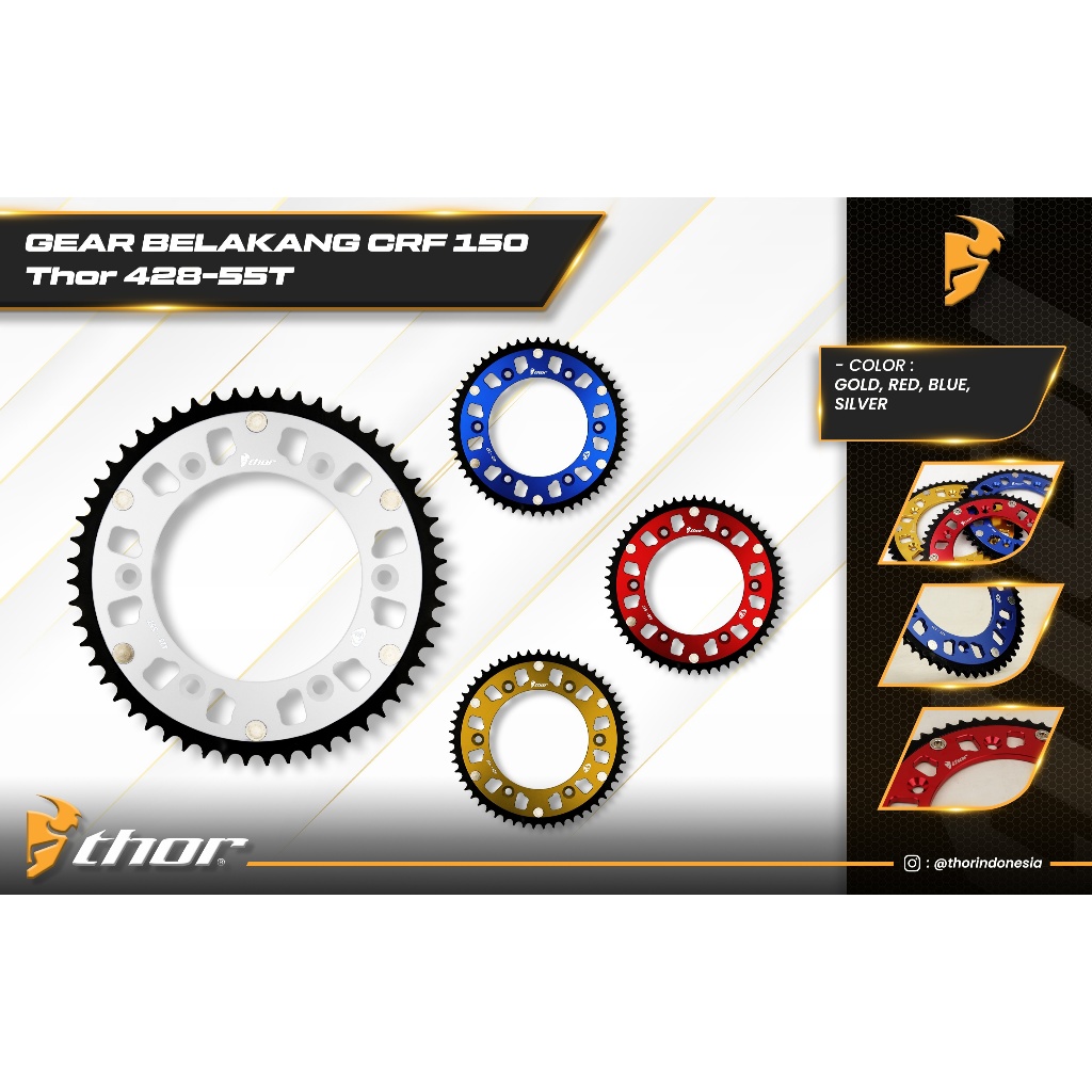 Gear Belakang CRF 150 Thor 428-55T Sprocket Racing CNC Gear Trail CRF150L Heavy Duty Trabas Premium