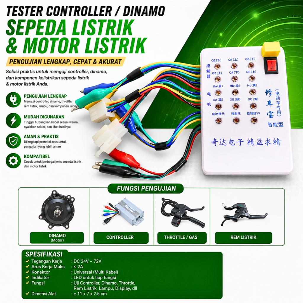 Tester Controller Dinamo Sepeda Listrik Universal | Alat Test Motor Listrik E-Bike Lengkap