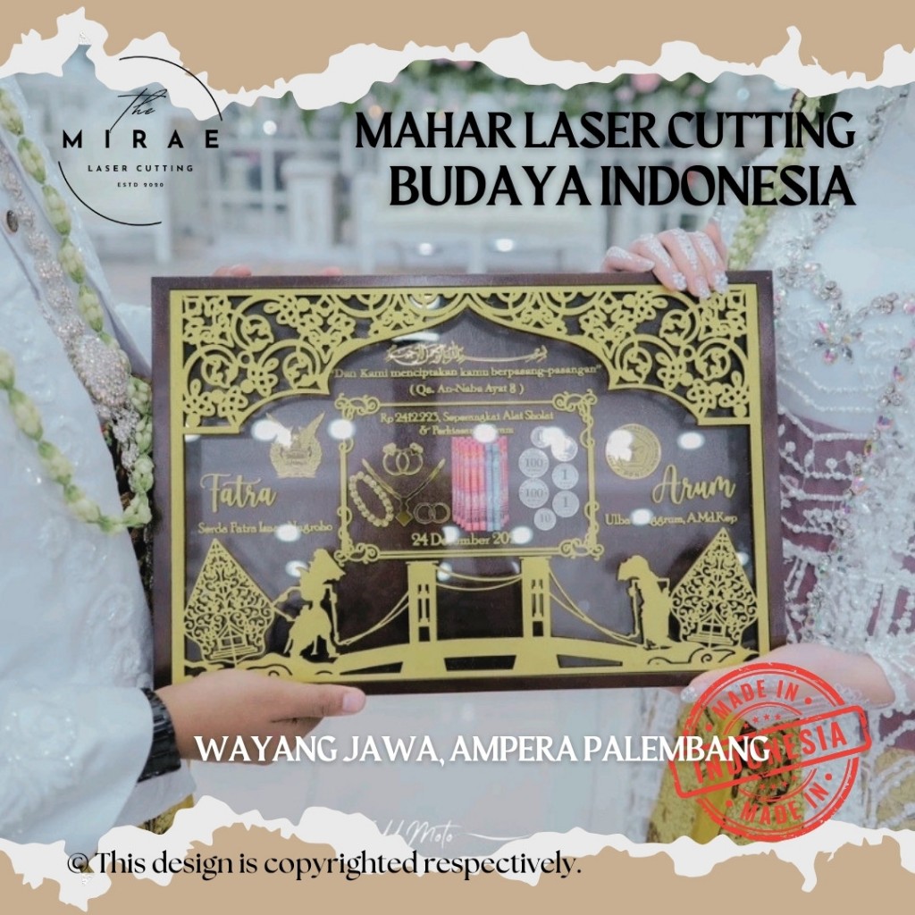 Mahar Nikah Bingkai Pernikahan Adat Palembang 30x45cm Mahar Laser Cutting Bingkai Akrilik