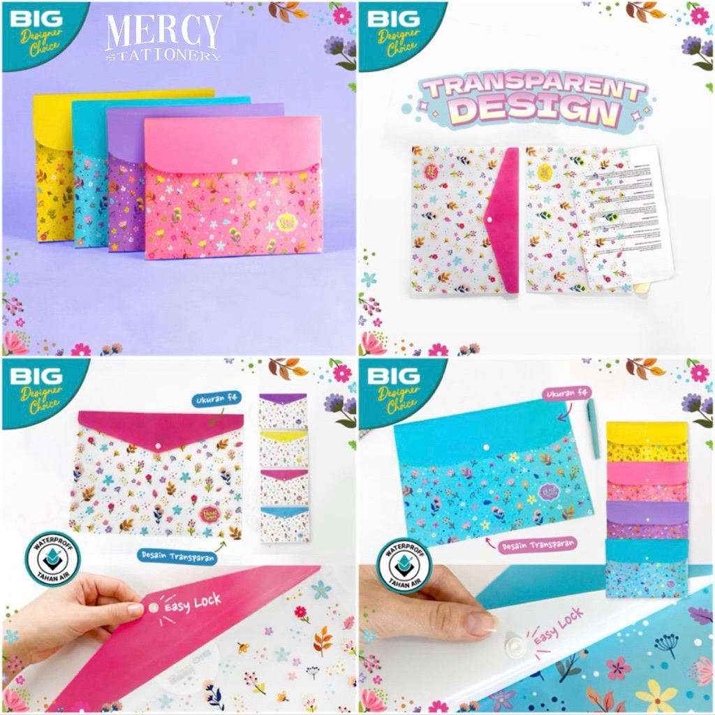Map Kancing 1 Plastik F4 Folio Floral Series Transparan & Solid Series Big