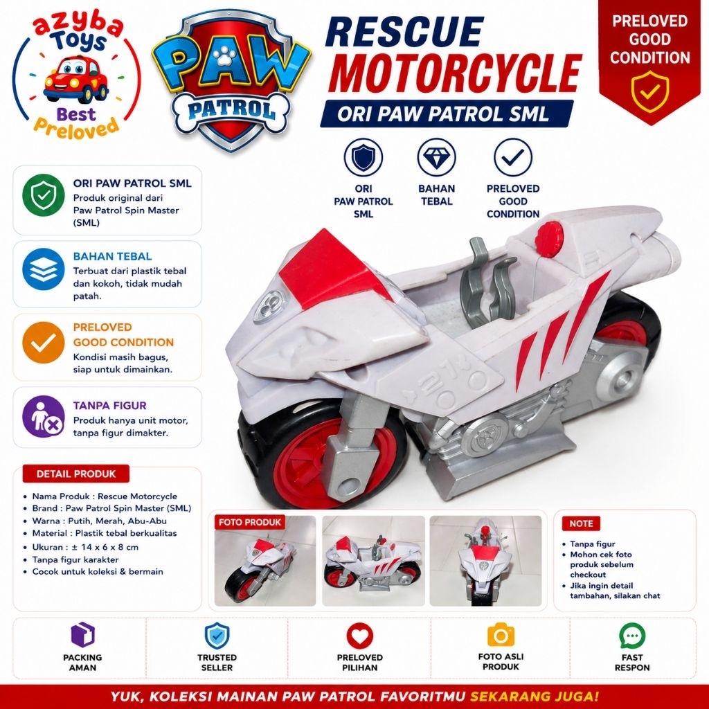 Preloved-Rescue Motorcycle Paw Patrol SML Original