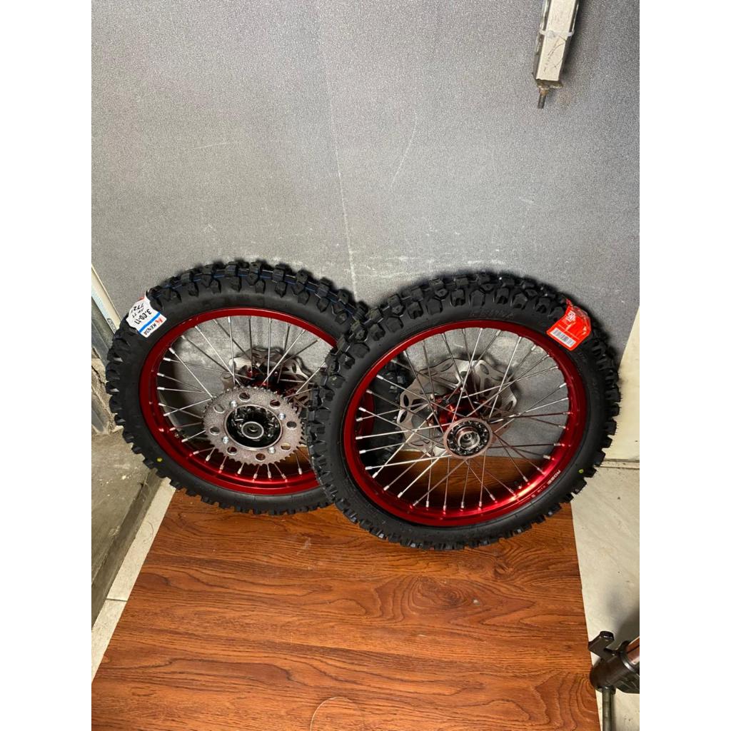 Paket Roda Trabas/RBT KLX Ukur 140/160-17 Ban  Kenda Bau Bonus Disc & Gear