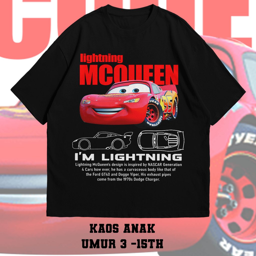 Tshirt Anak Geser Mcqueen&Sally Hitam KAOS OVERSIZED CARS Lighting Mcqueen KAOS VINTAGE TEE /S