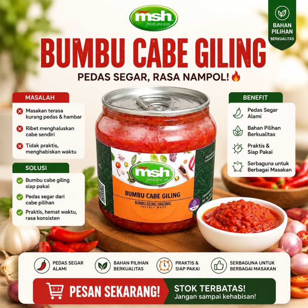MSH Bumbu Cabe Giling 190 gr, Bumbu Cabe Giling, Bumbu Cabe Giling Tanpa Pengawet