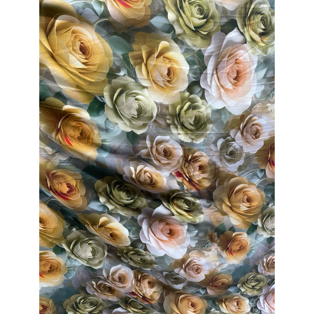 Kain Rayon Viscose Premium Motif Bunga Mawar (Harga Per 0,5 m)
