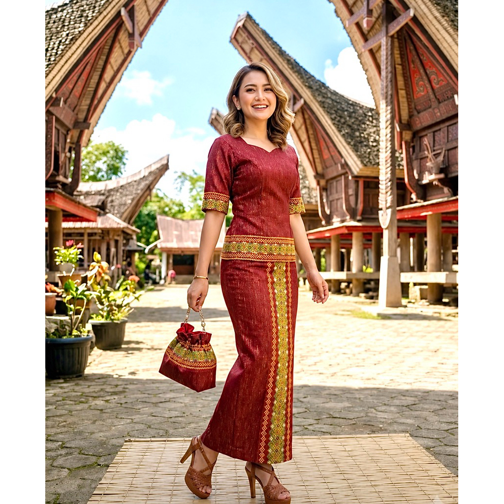 Stelan Tenun Benang Emas Motif Toraja