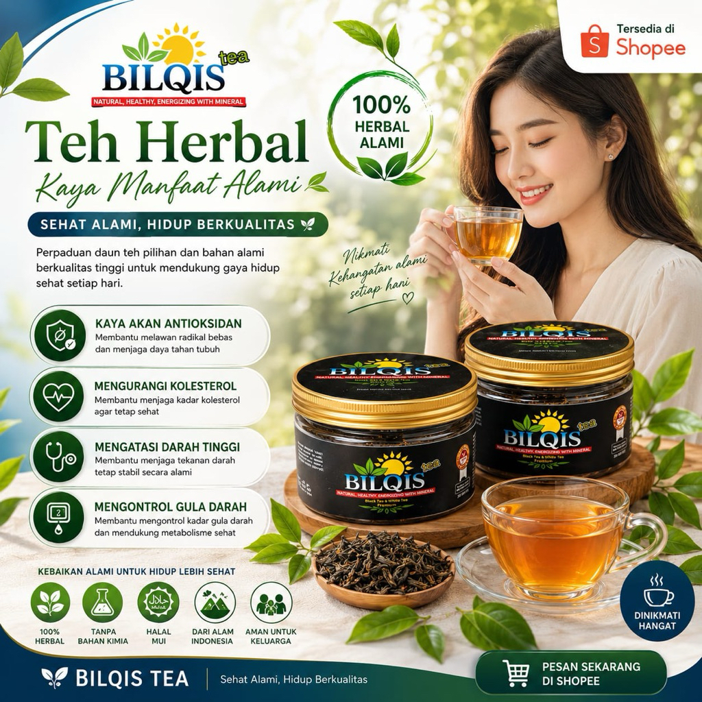TERLARIS ORIGINAL BILQIS Tea Detox Herbal | Teh Putih & Teh Hitam Premium Kaya Antioksidan