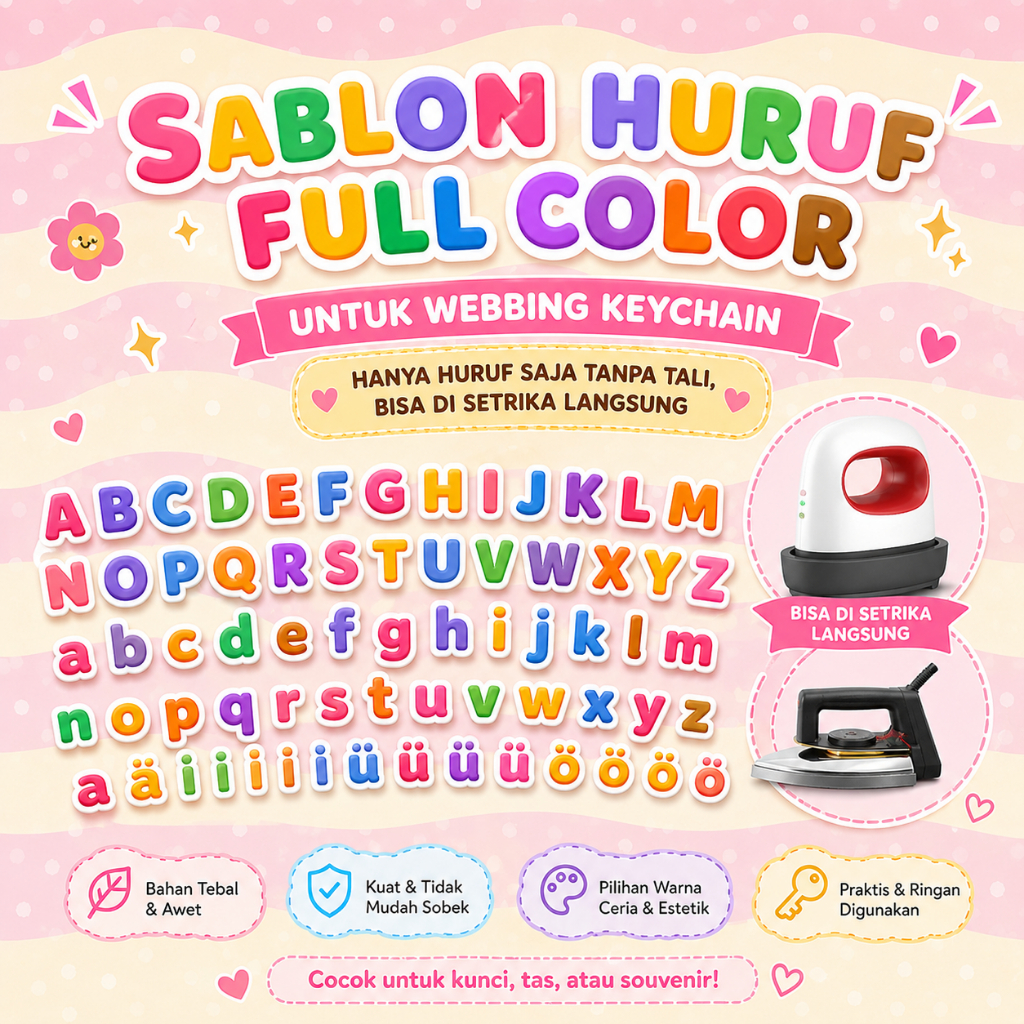 STIKER DTF SABLON | Stiker Huruf | Keychain Webbing | Stiker Huruf Setrika | Font DTF Sablon A-Z | H