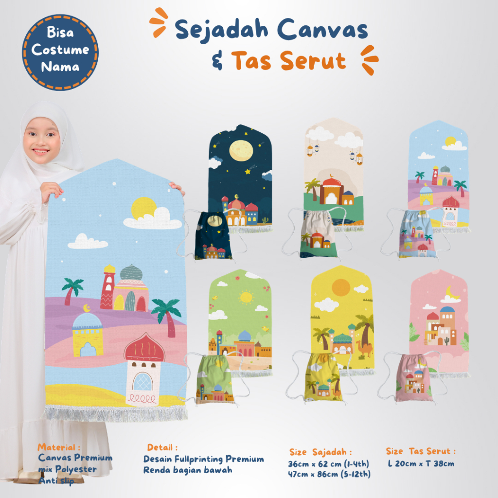Sejadah Sajadah Anak Free Tas Serut Karakter Muslim Motif Masjid Bisa Custom Nama Vol 1