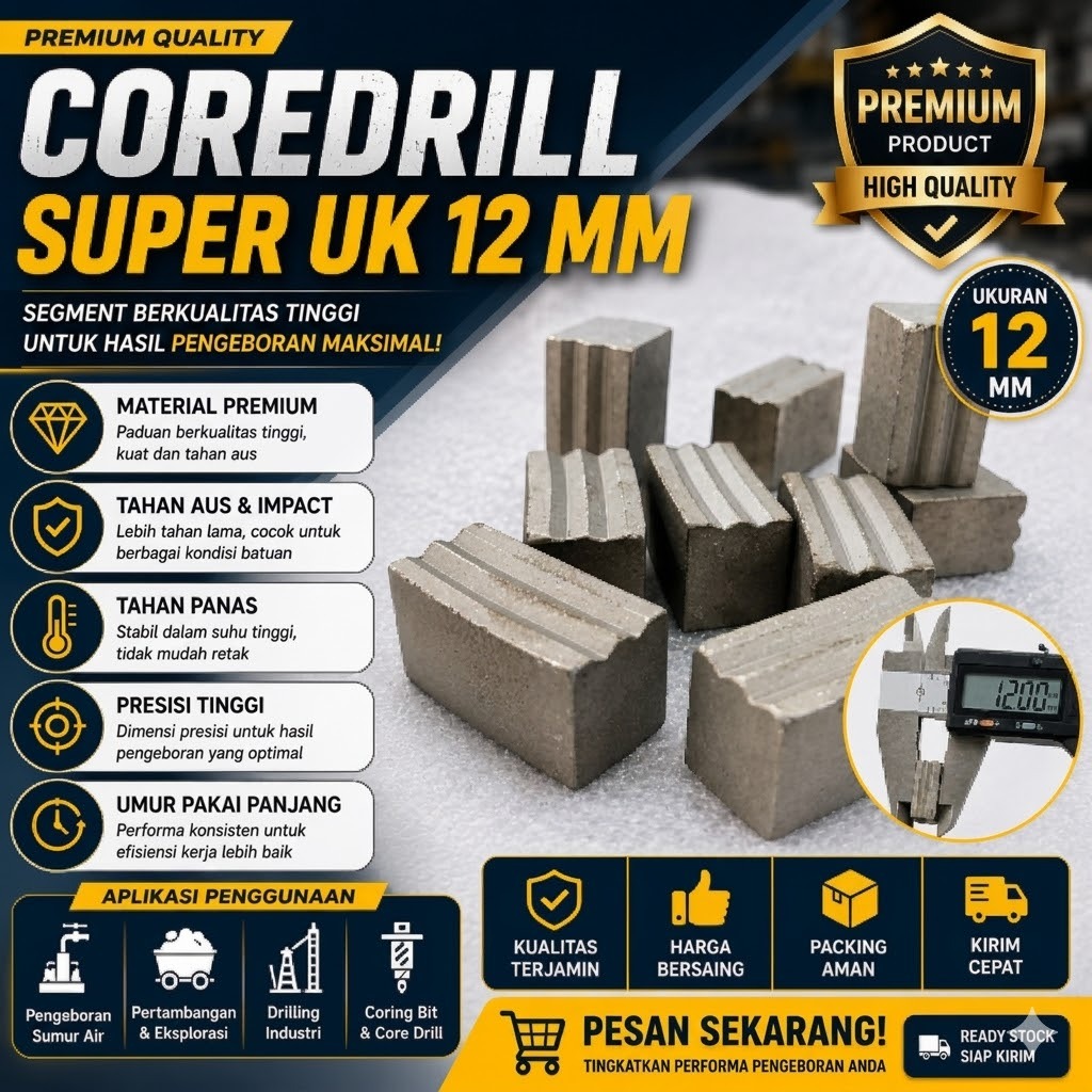 Mata bor sumur/Segmen Coredrill kualitas super ukuran 12 mm/Segmen Coring tembus batuan keras