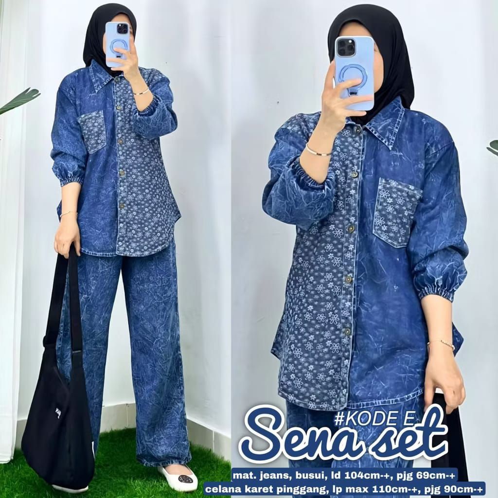 SET CELANA JEANS Kemaja Kombinasi Motif