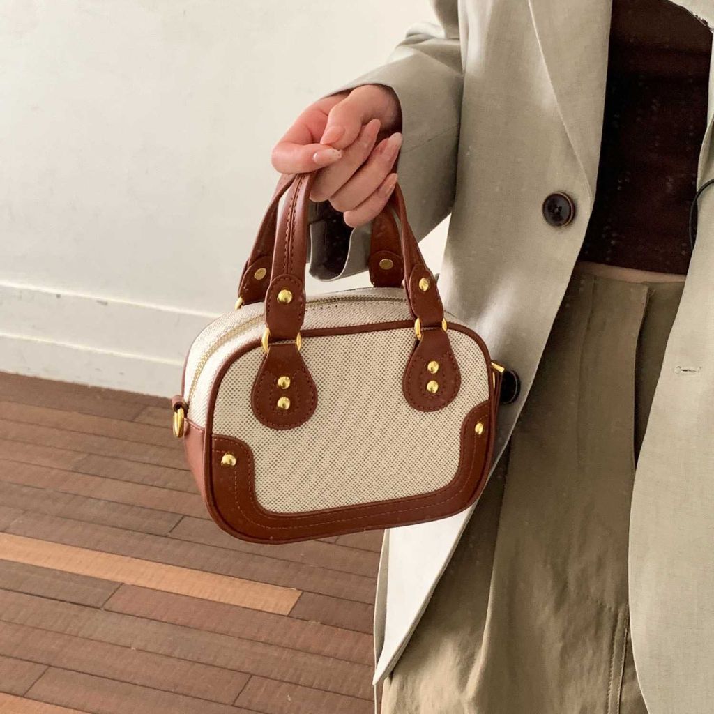 Tas Boston Wanita Kode 7319 Gaya Vintage Free Tali Panjang Selempang Import