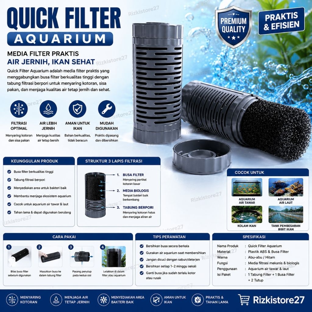 Quick Filter Aquarium Media Filter Tabung Busa Aquarium