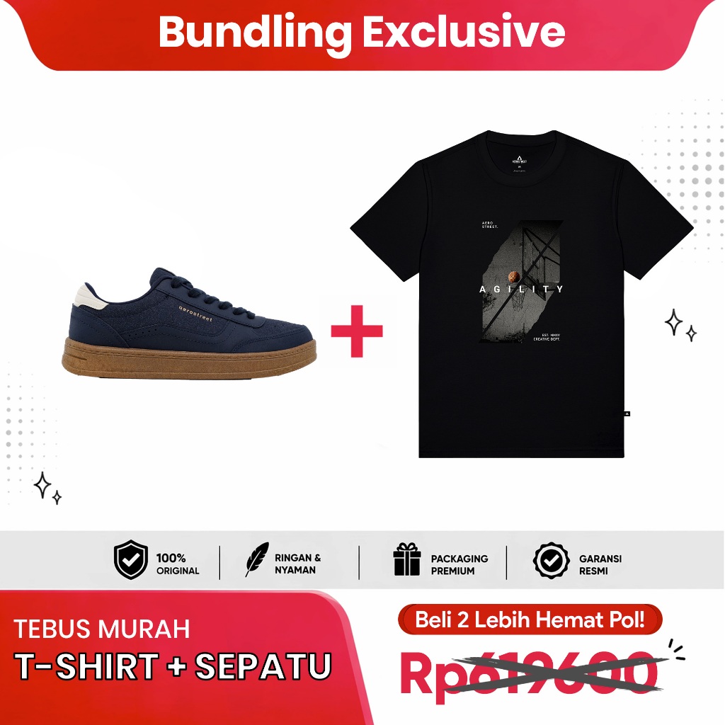 Exclusive Bundling - Sepatu Austin Coklat Gum Biru Tua Biru Tua Casual Sneaker 37-44 & T Shirt Regul