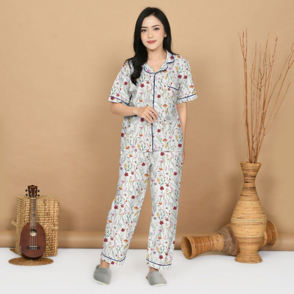 Nyenyak Piyama Wanita CP ( Size M ) Katun / Setelan Baju Tidur Celana Panjang Cewek Dewasa