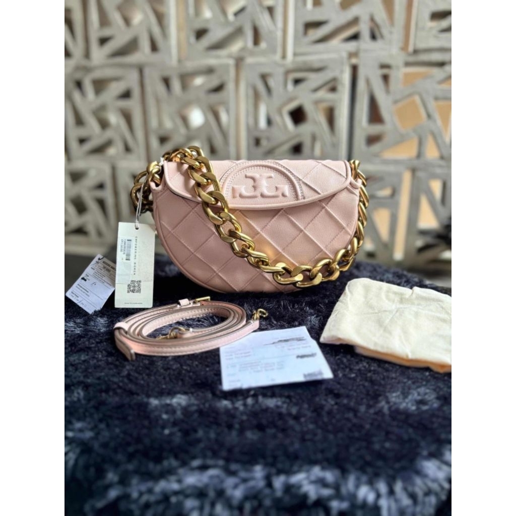 Tas Wanita TB Fleming Soft Polished Grain Mini Crescent Bag Rose Pink
