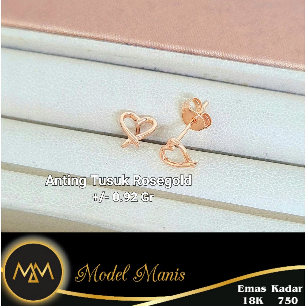 Anting Tindik Love Italy AU Rosegold 750 kadar 18k