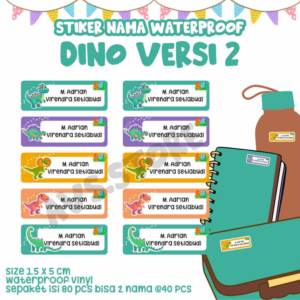 STIKER NAMA WATERPROOF DINOSAURUS