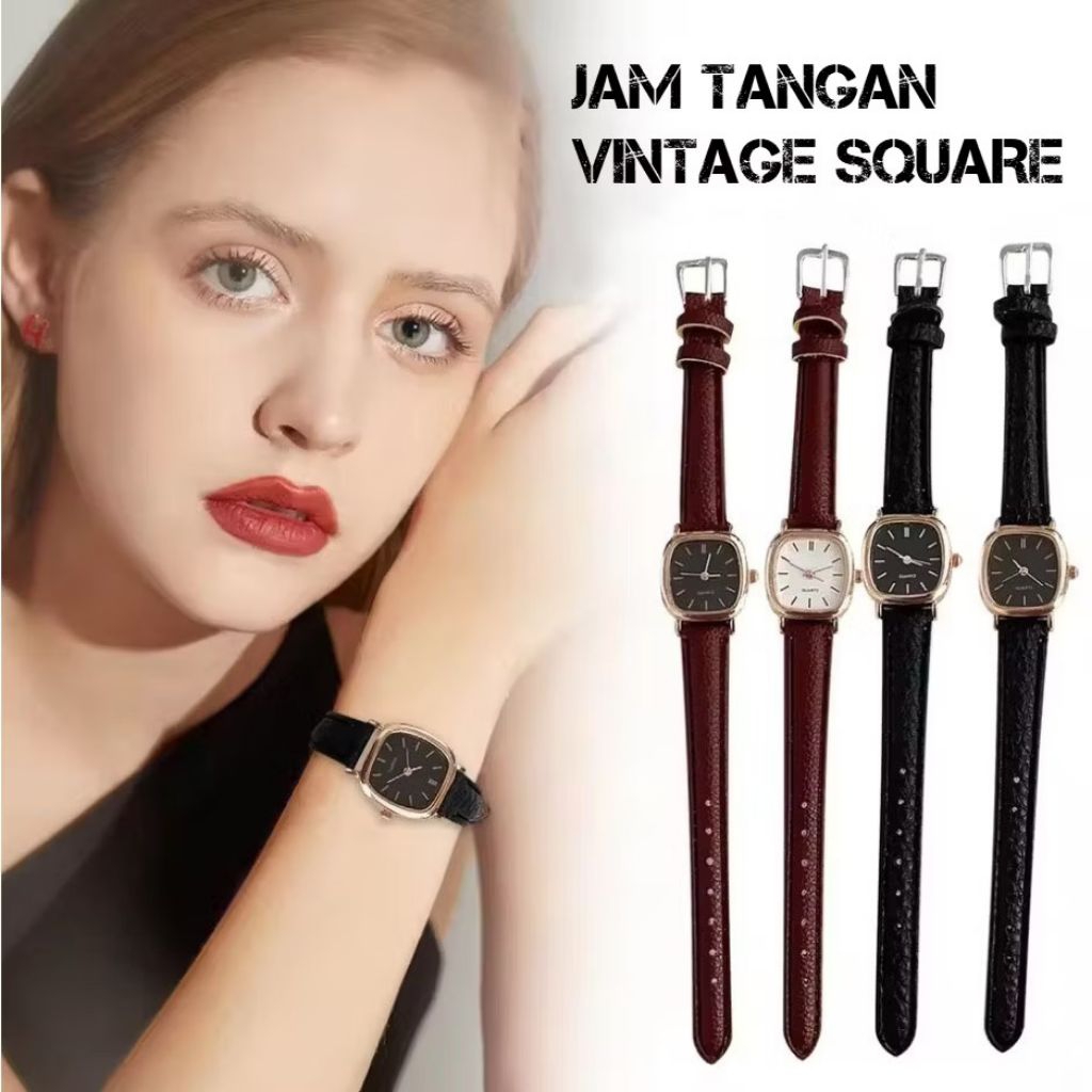 Jam Tangan Kulit Wanita Vintage Jam Tangan Cewek Jam Tangan Kotak Analog Jam Tangan Quartz