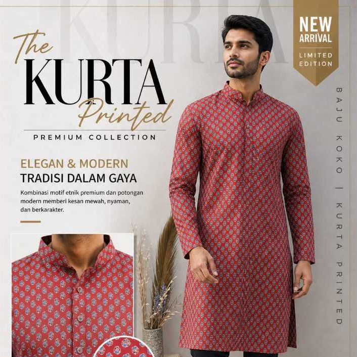 Baju Kurta Printed/Kemeja Cowok/ Baju koko/baju india