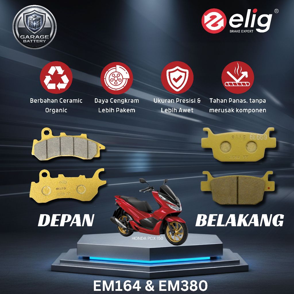 Elig Kampas Rem Honda PCX 150 CBS EM164 & EM380 - Depan & Belakang