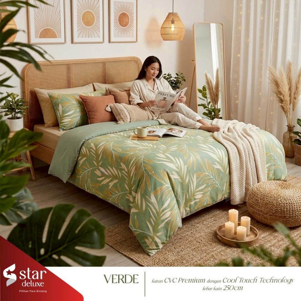 SPREI KARET ANTI GESER KATUN CVC PREMIUM MOTIF VERDE MERK STAR