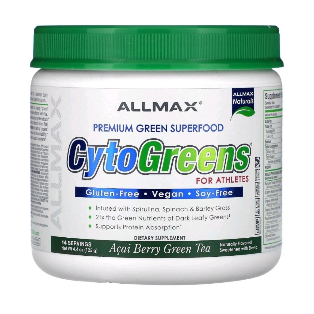 ALLMAX CytoGreens Premium Green Superfood for Athletes Acai Berry Green Tea 4.4 oz (125 g) Antioxida
