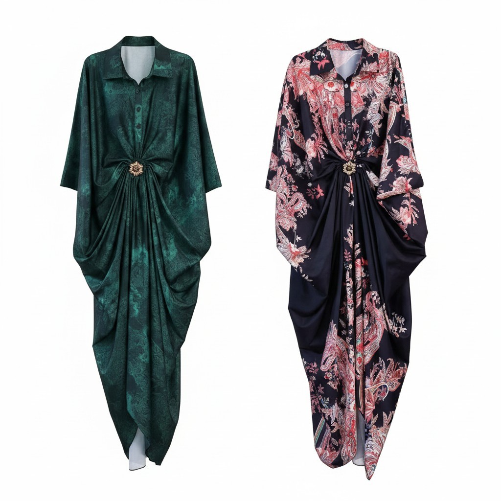 Kaftan Wanita Premium Motif Elegant | Dress Kaftan Jumbo Korean Style Batik Modern Loose Fit Hijab F
