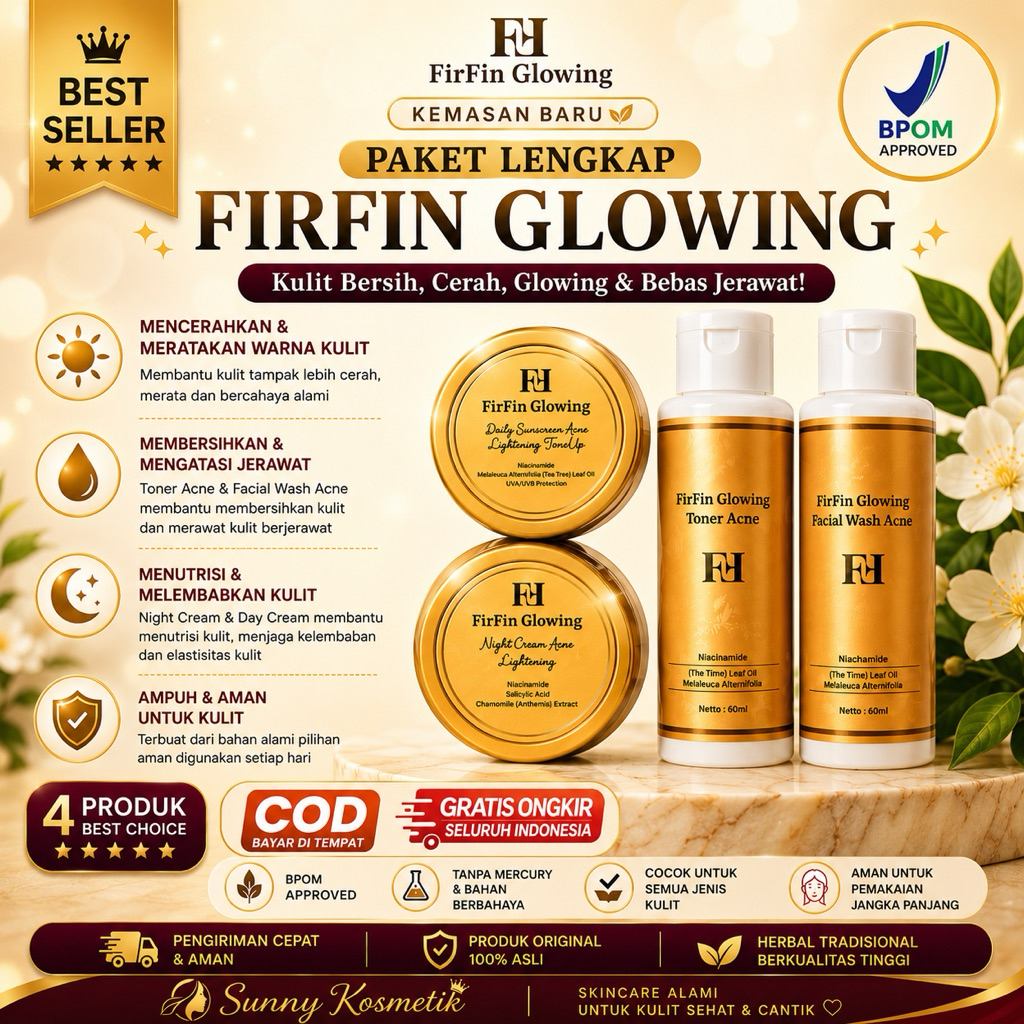 FIRFIN GLOWING BPOM KEMASAN BARU MENCERAHKAN KULIT , untuk wajah flek