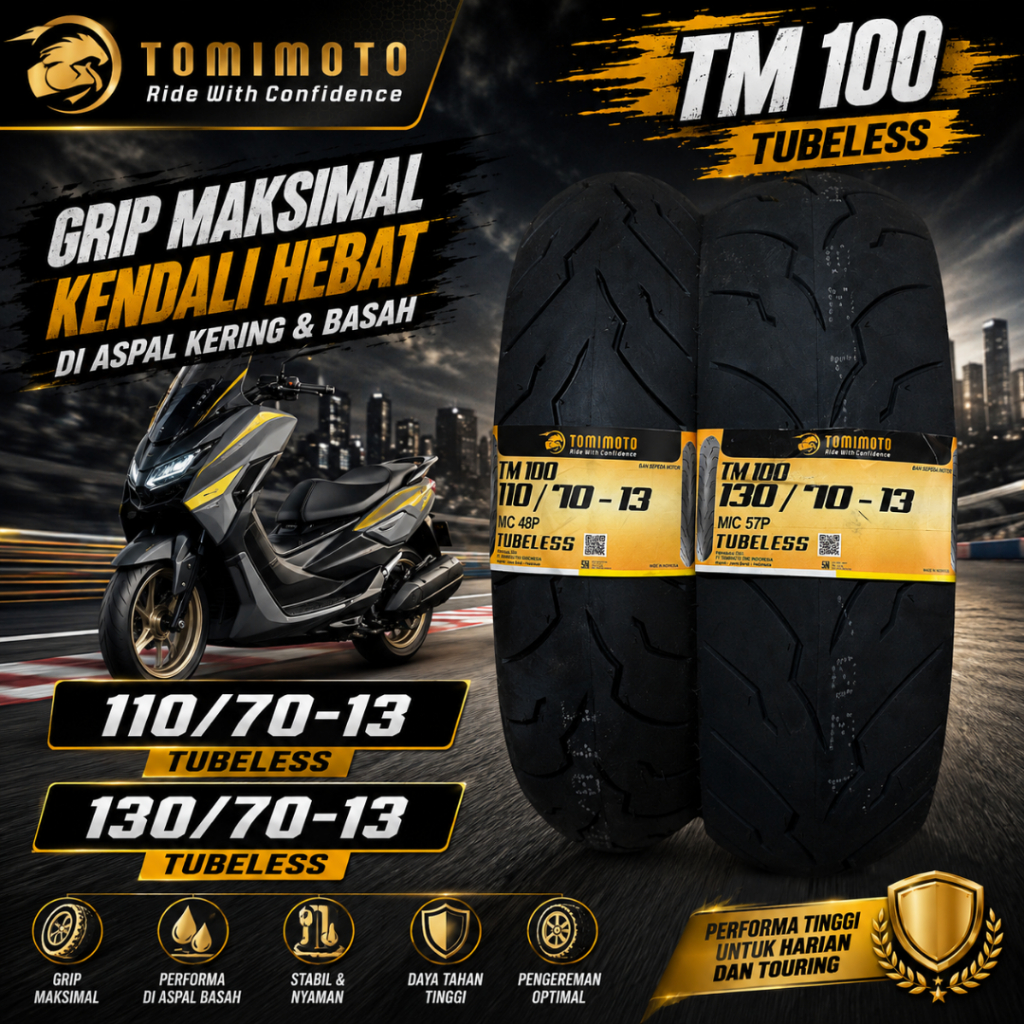 Ban Motor Ring 13 TOMIMOTO TM 100 110/70-13 130/70-13 Tubeless Ban Motor NMAX Ban Ring 13 Ban  Motor