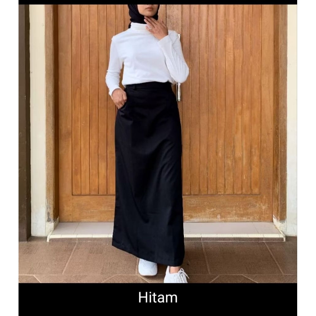 Rok A-Line Hitam Panjang Ospek Kuliah Sidang Kerja / Rok Hitam Polos Basic Wanita