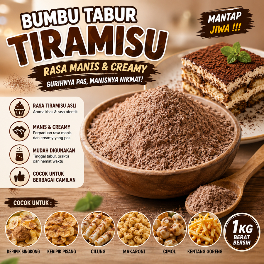 Aneka Rasa Bumbu Tabur Manis Rasa Tiramisu 1Kg Jual Bubuk Tabur Keripik Singkong Kiloan Berkualitas 